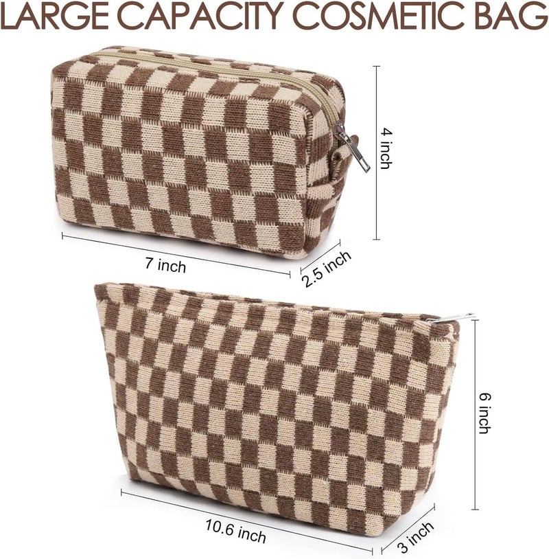Fammart Travel Makeup Bag, Checkered Cosmetic Bag Make Up Organizer Case for Women, Small Toiletry Bag Skincare Pouch for Toiletries Accessories Brushes, 2PCS - Image 5